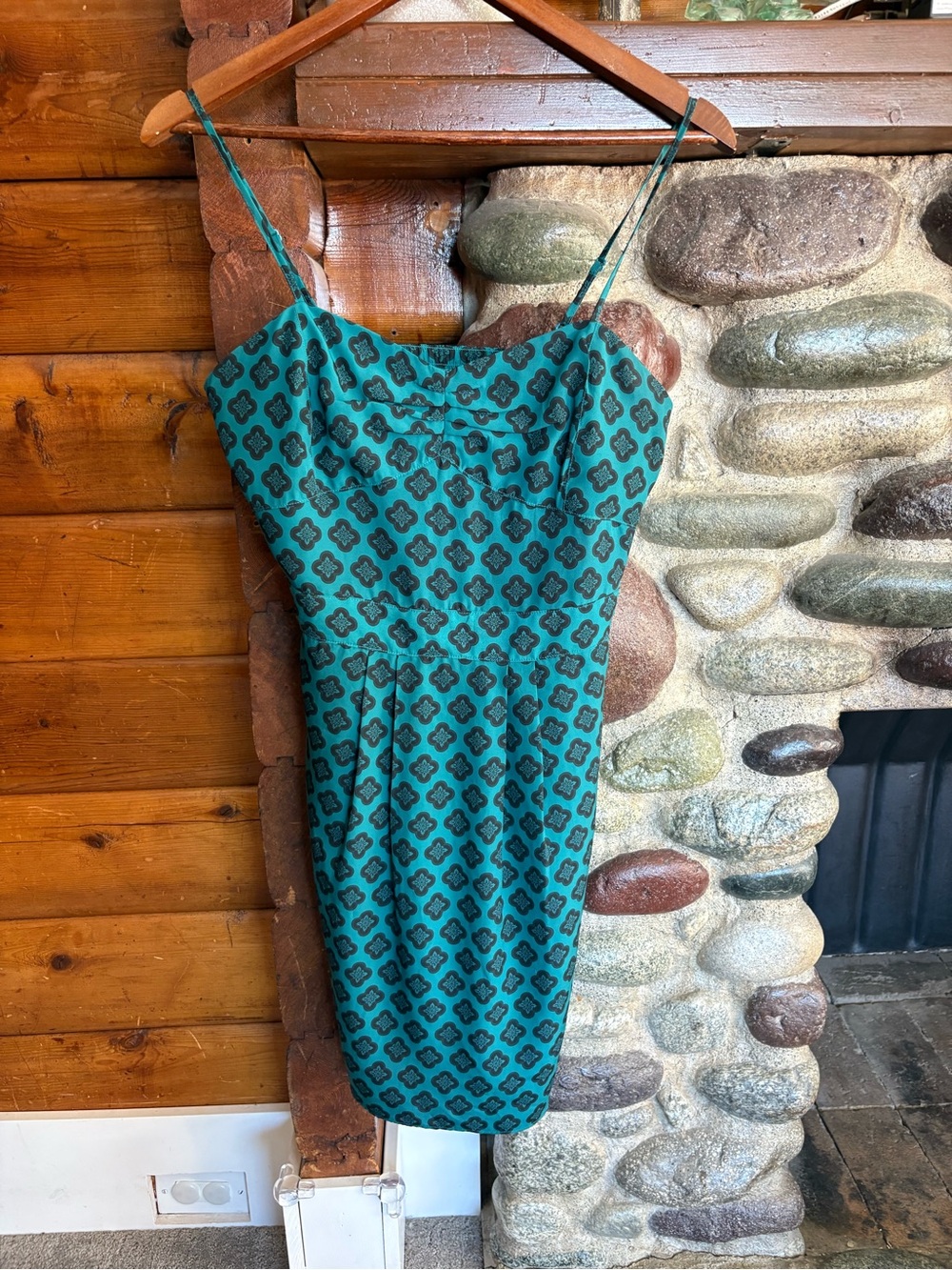 Gentle Fawn Teal Geometric Bustier Mini Dress Pleated Strappy Size M